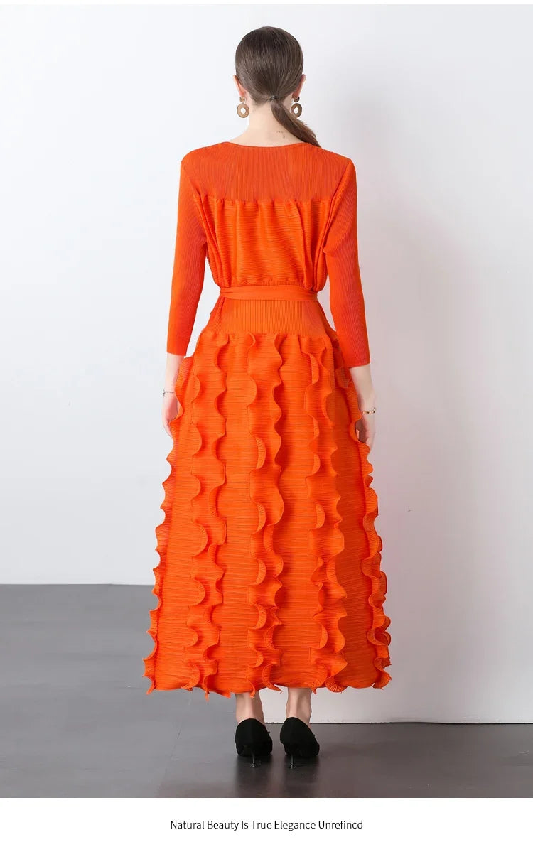 Chic Plissé Pleated Midi Dress