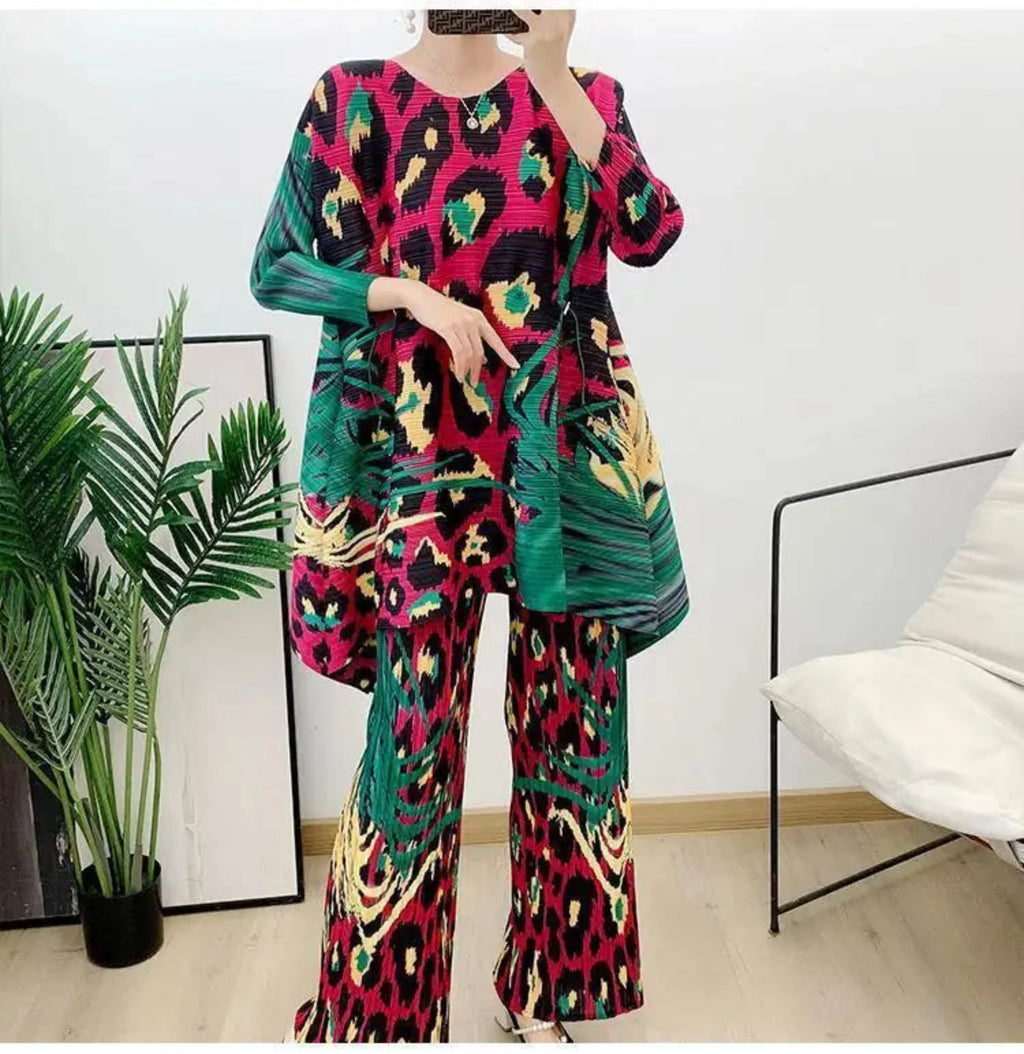Truly Pleated Leopard Pant & Top Set