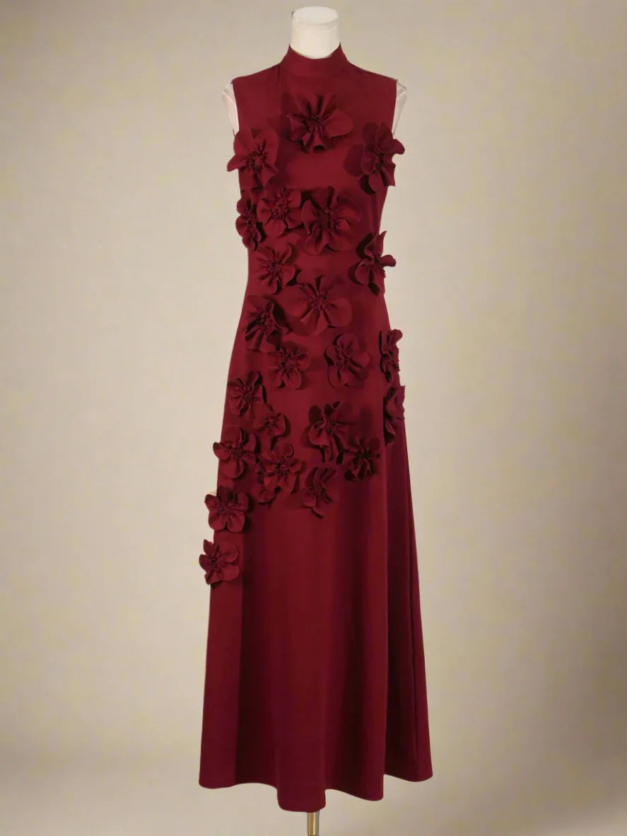 Luxe 3D Floral Midi Sleeveless Dress