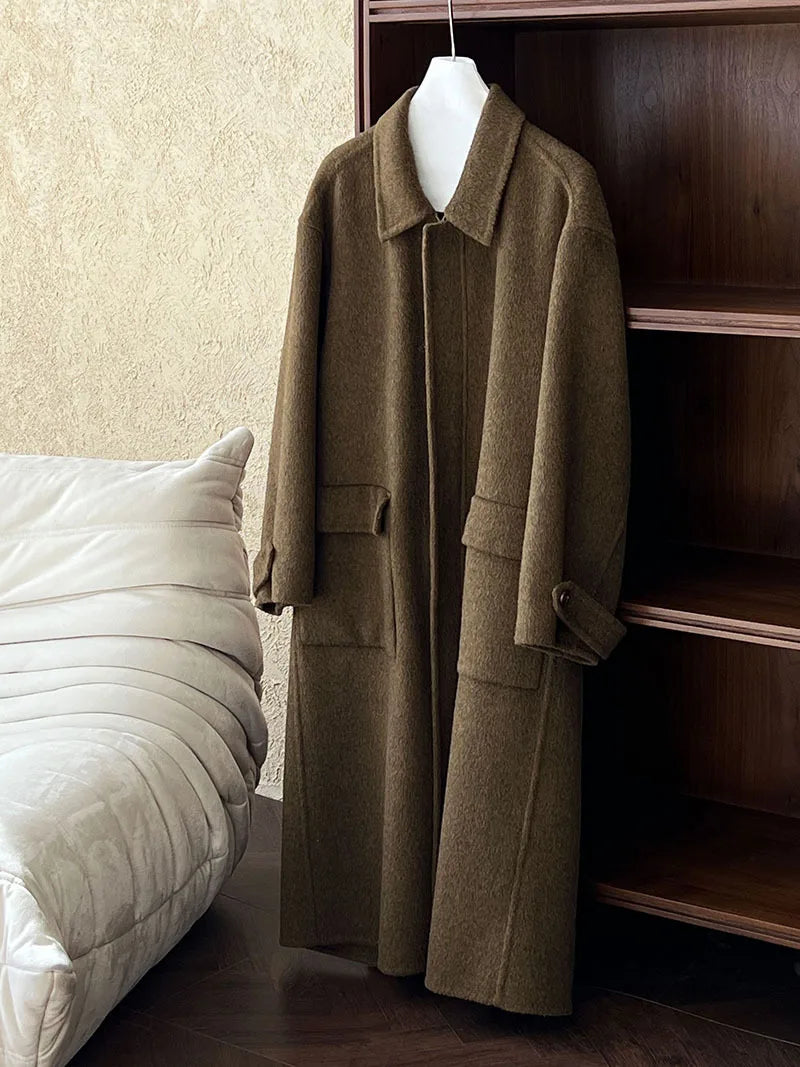 Luxe Oversized Cocoon Wool Zip-Up Long Coat