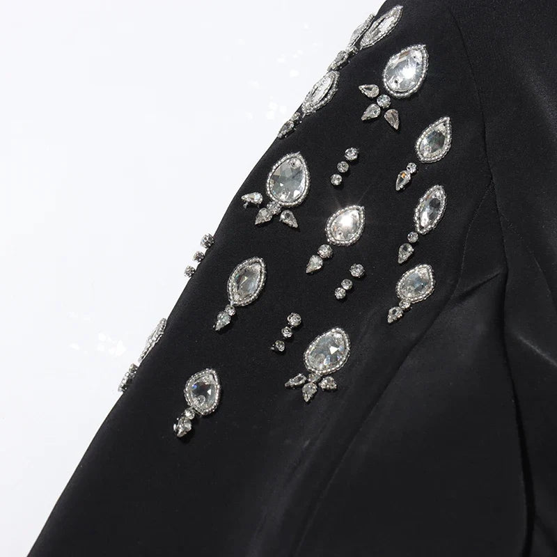 Luxe Crystal-Embellished Double-Breasted Blazer