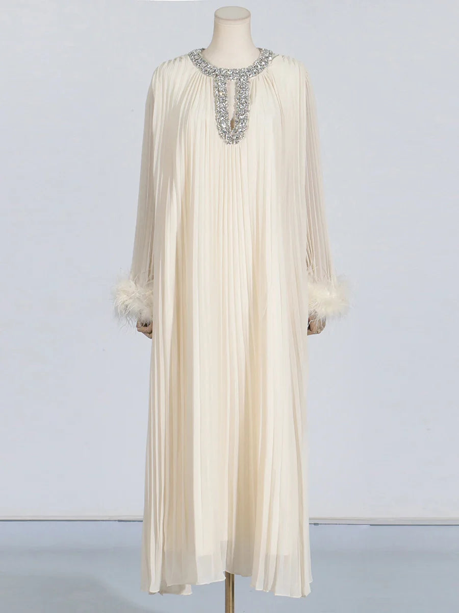 Couture Pleated Midi Dress - Diamonds & Feathers
