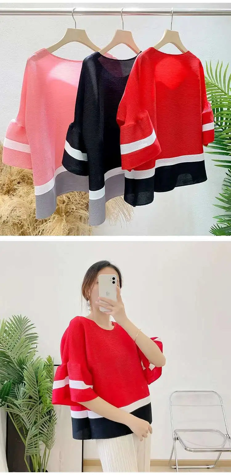 Truly Pleated Stripe 3/4 Sleeve Top
