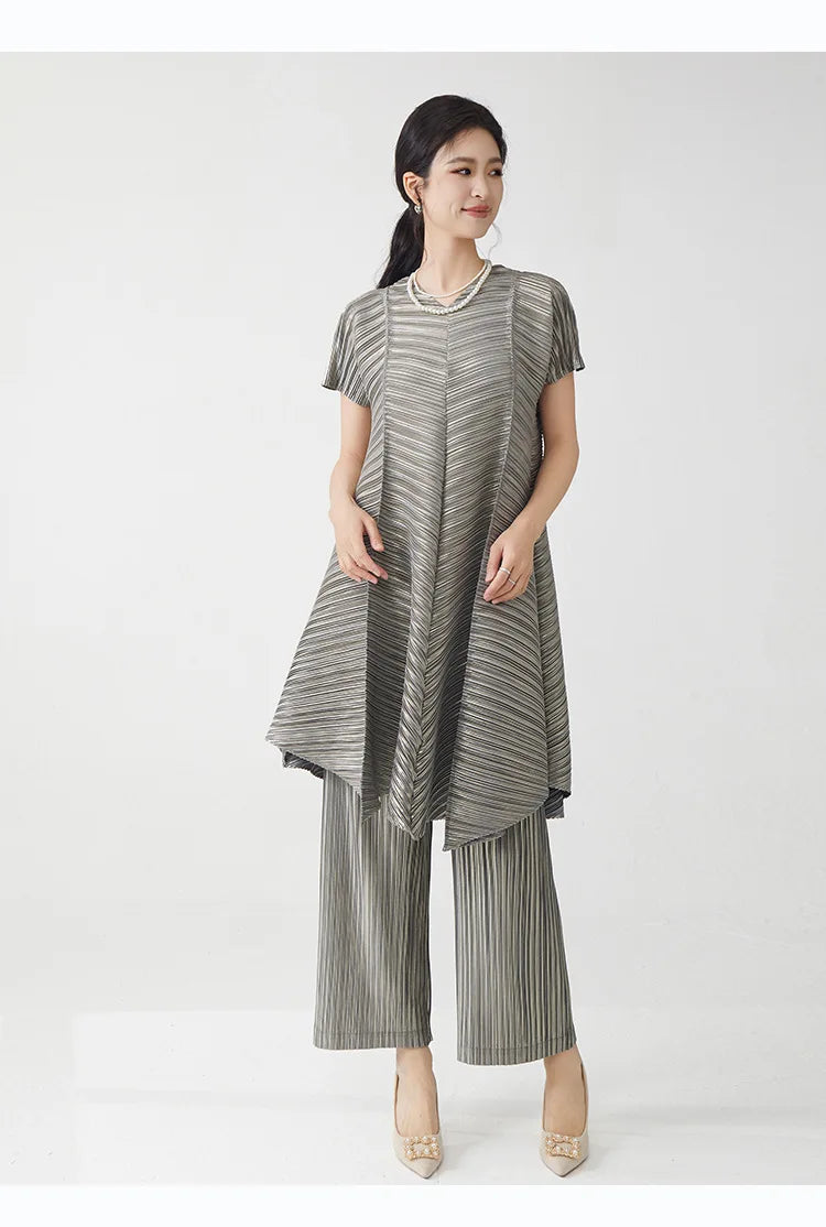 Gold Flowy Pleated Pant & Top Set
