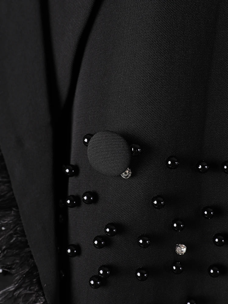Luxe Feather & Bead Oversized Blazer