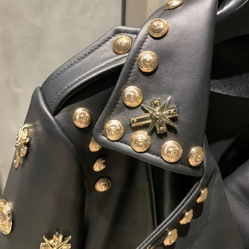 Luxe Studded Leather Biker Jacket