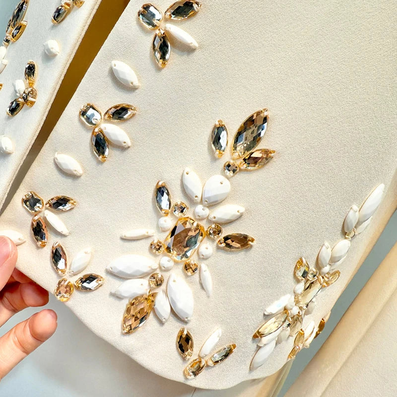 Elegant Crystal Maxi Skirt Suit Set