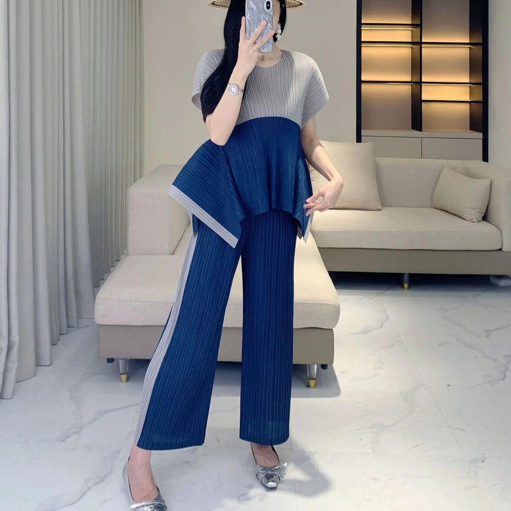 Geometric Pleated Top & Pants Set