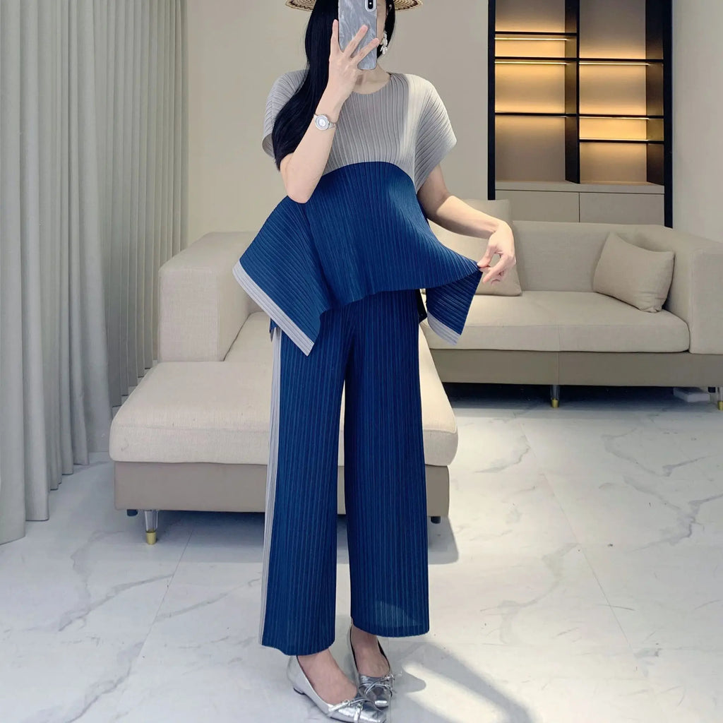Geometric Pleated Top & Pants Set