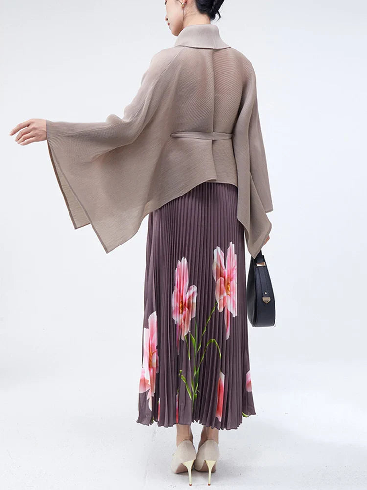 Luxury Floral Print Pleated Skirt and Top Set