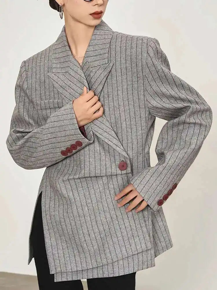Luxury Pinstripe Asymmetric Blazer