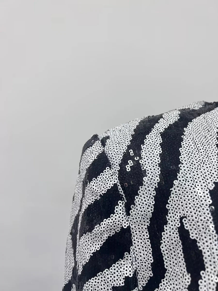 Luxe Zebra Sequin Long Sleeve Mini Dress
