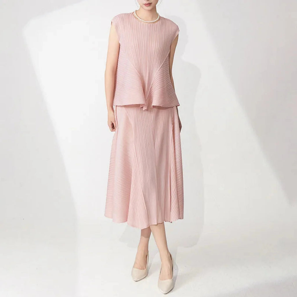 Pleated Sleeveless Top & Skirt Set
