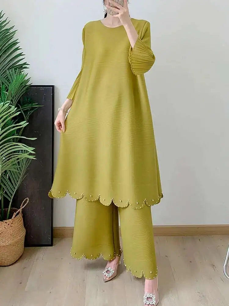 Truly Pleated Wide Leg 2-Piece Set