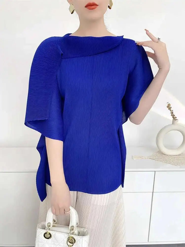 Pleat Plissé Asymmetric Draped Top