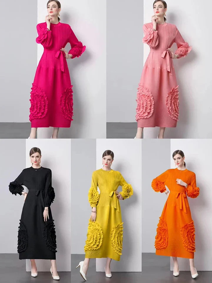 Chic Japanese Plissé Midi Dress