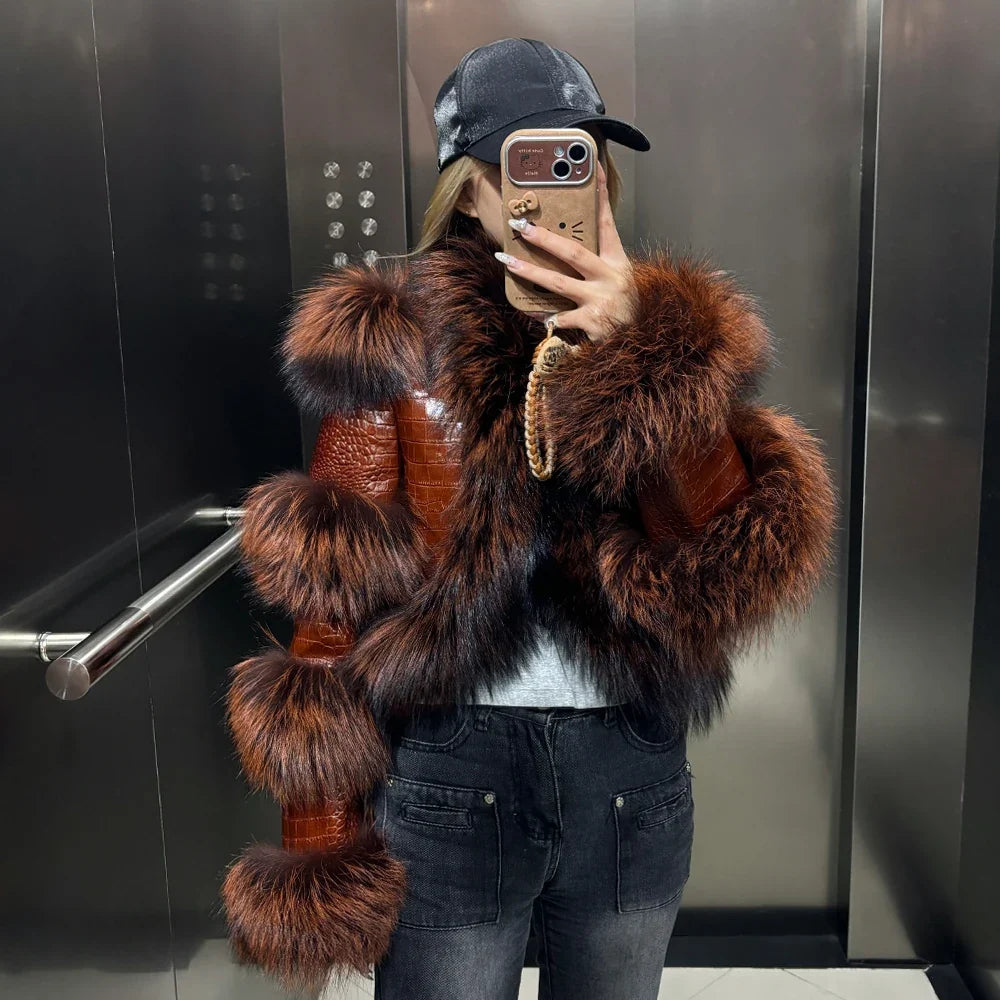 Leather Jacket with Fur Sleeves