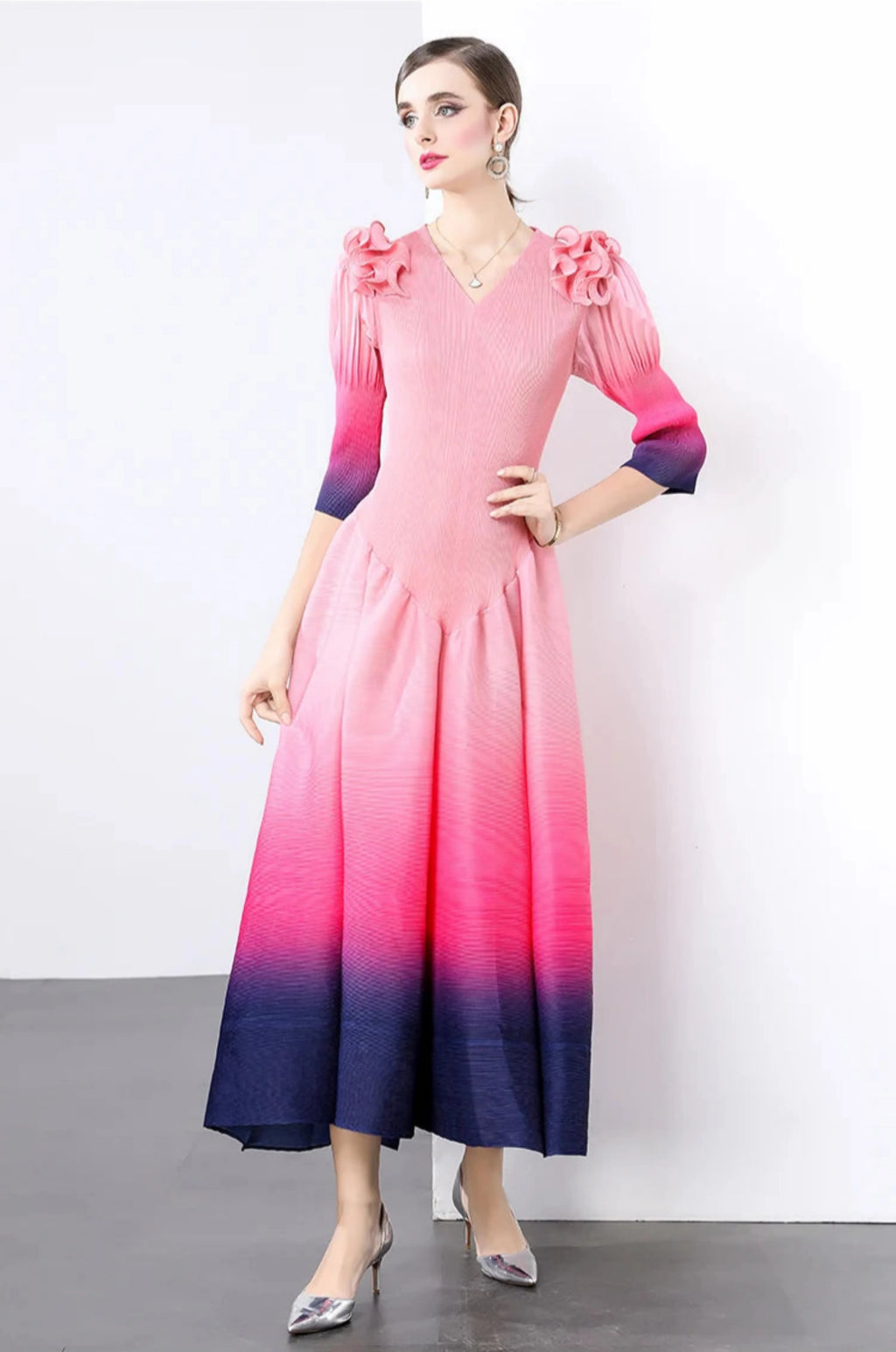 Luxury Ombre Pleated Dress
