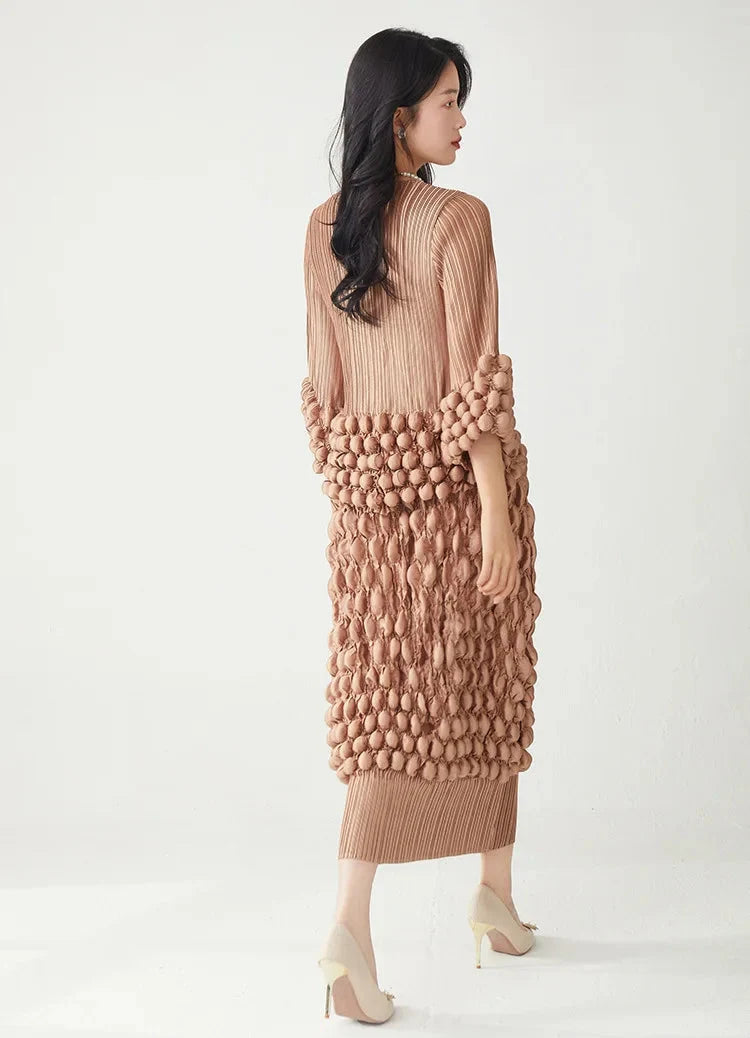Couture Bubble Plisse Outfit - Midi Skirt & Top Set