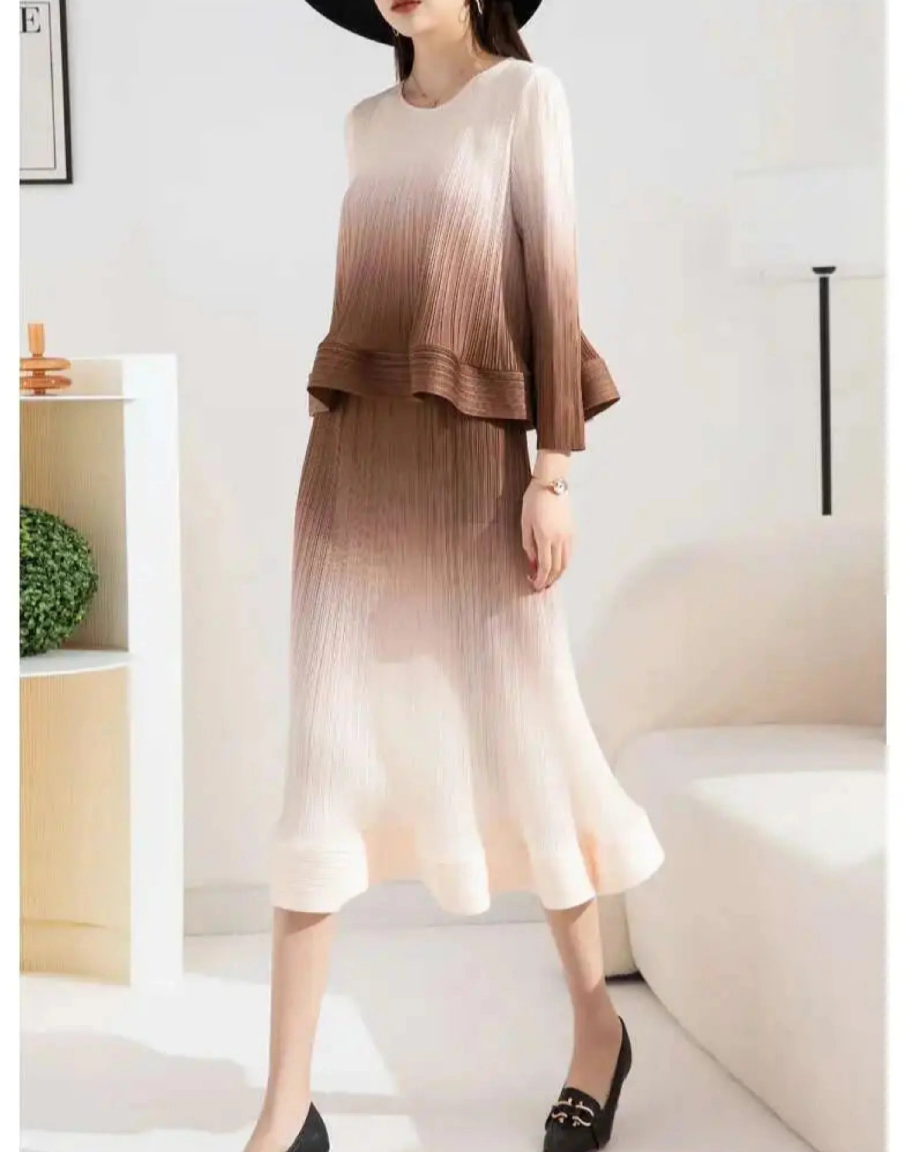 Couture Ombre Plissé Skirt & Top