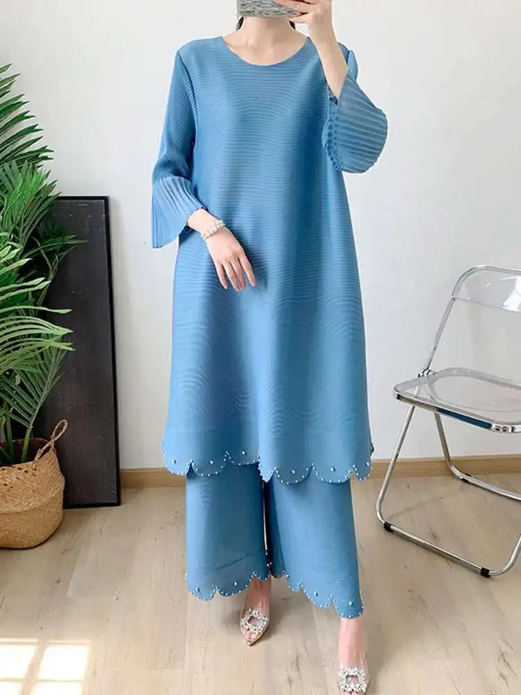 Truly Pleated Wide Leg 2-Piece Set