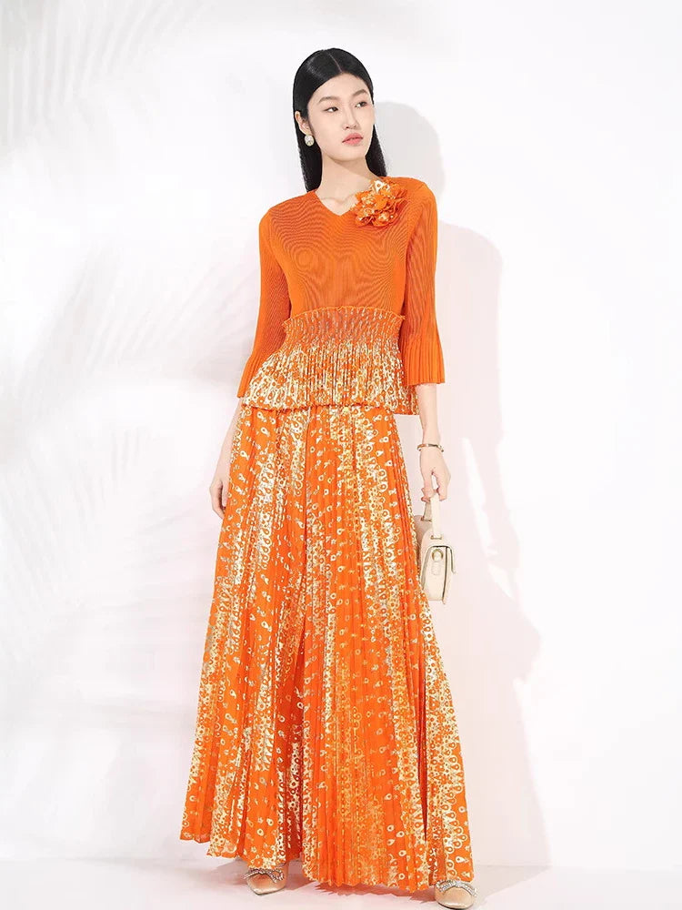 Pleated Palazzo Pant Suit Set - Elegant Wear