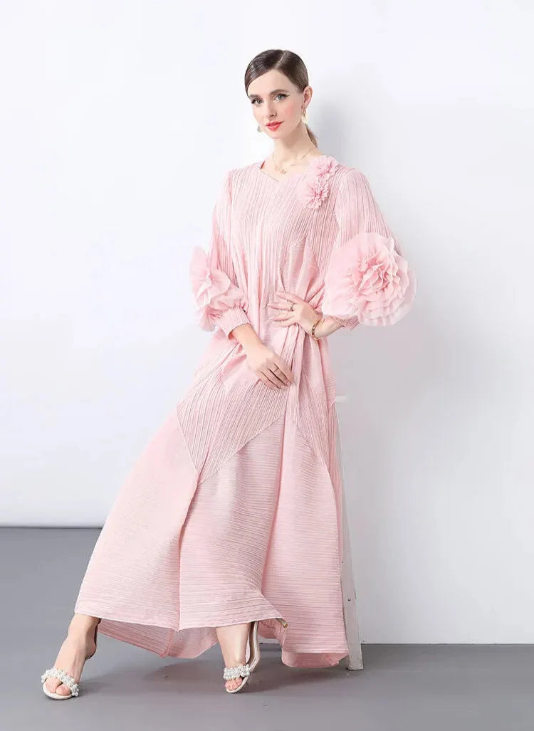 Elegant Plissé 3D Ruffle Dress