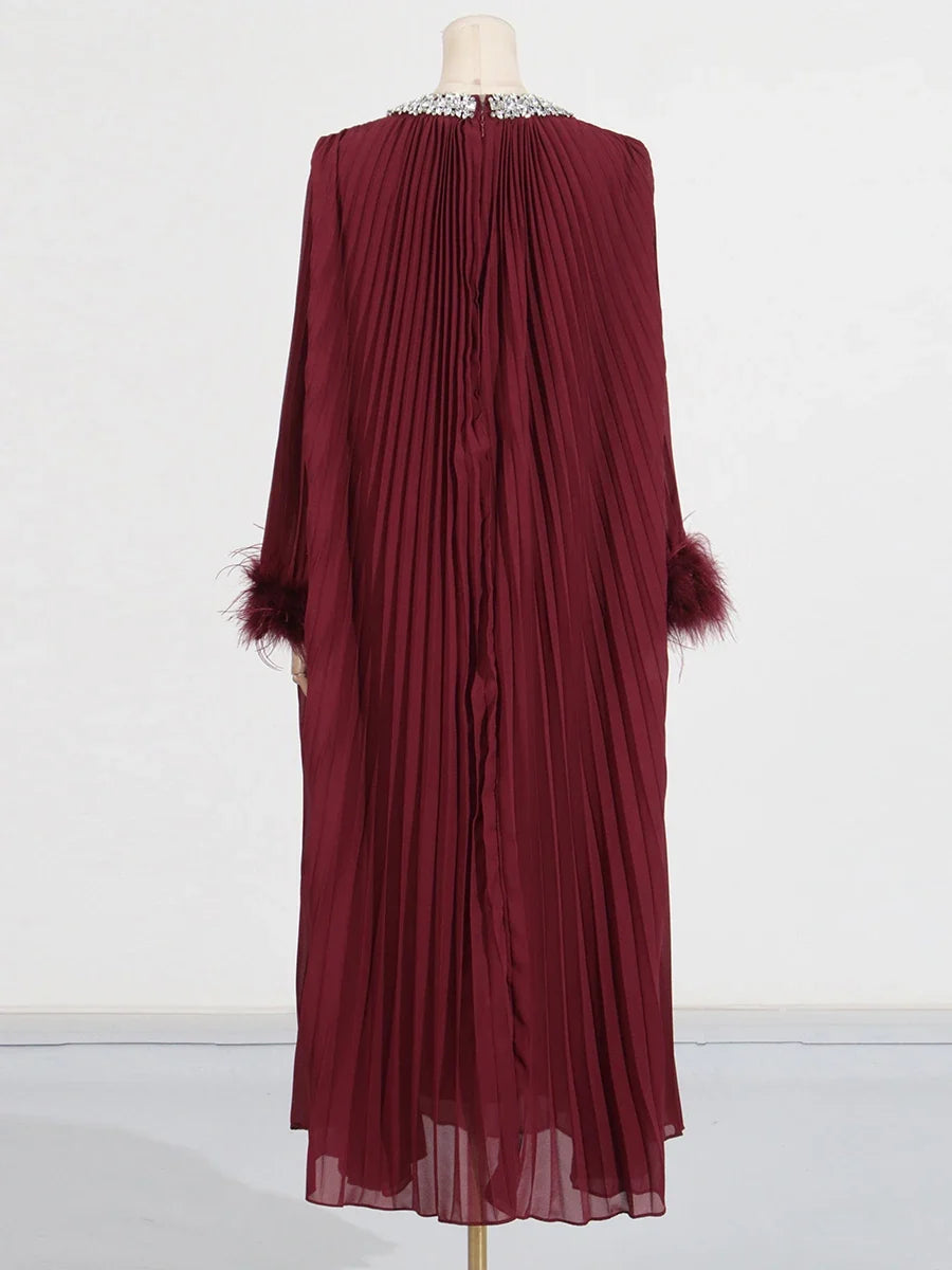 Couture Pleated Midi Dress - Diamonds & Feathers