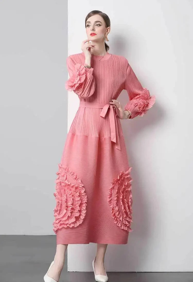 Chic Japanese Plissé Midi Dress