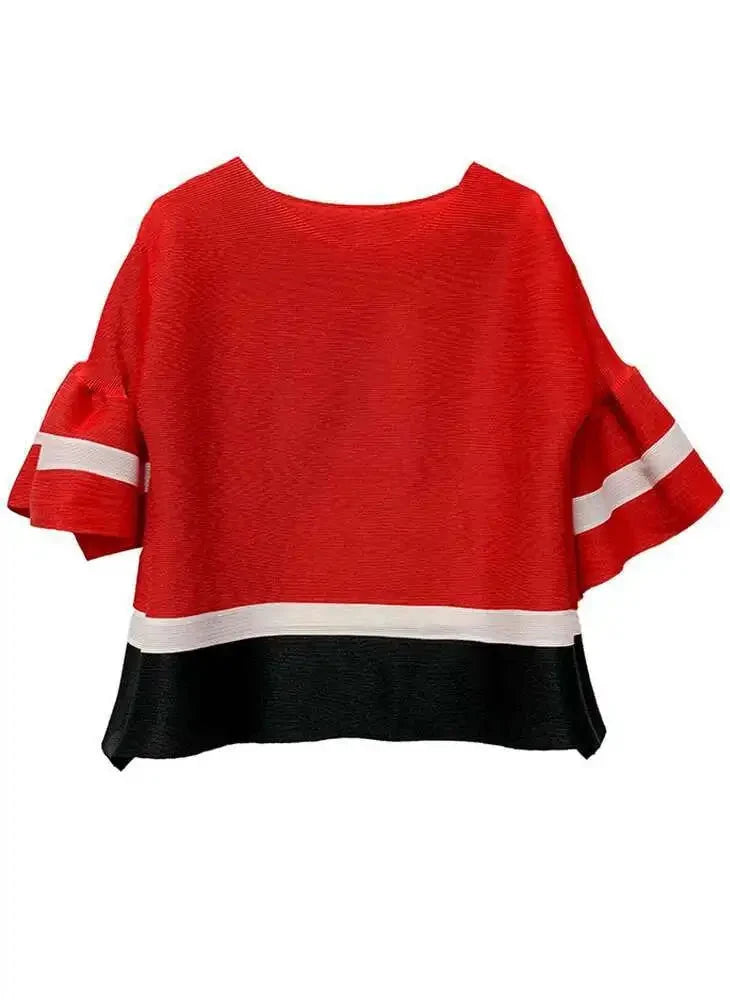 Truly Pleated Stripe 3/4 Sleeve Top