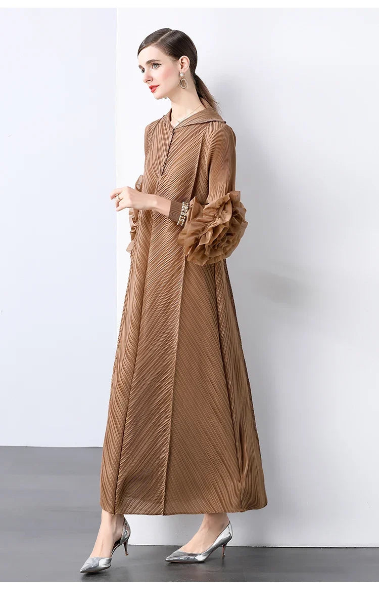 Plissé Pleated Long Sleeve Dress