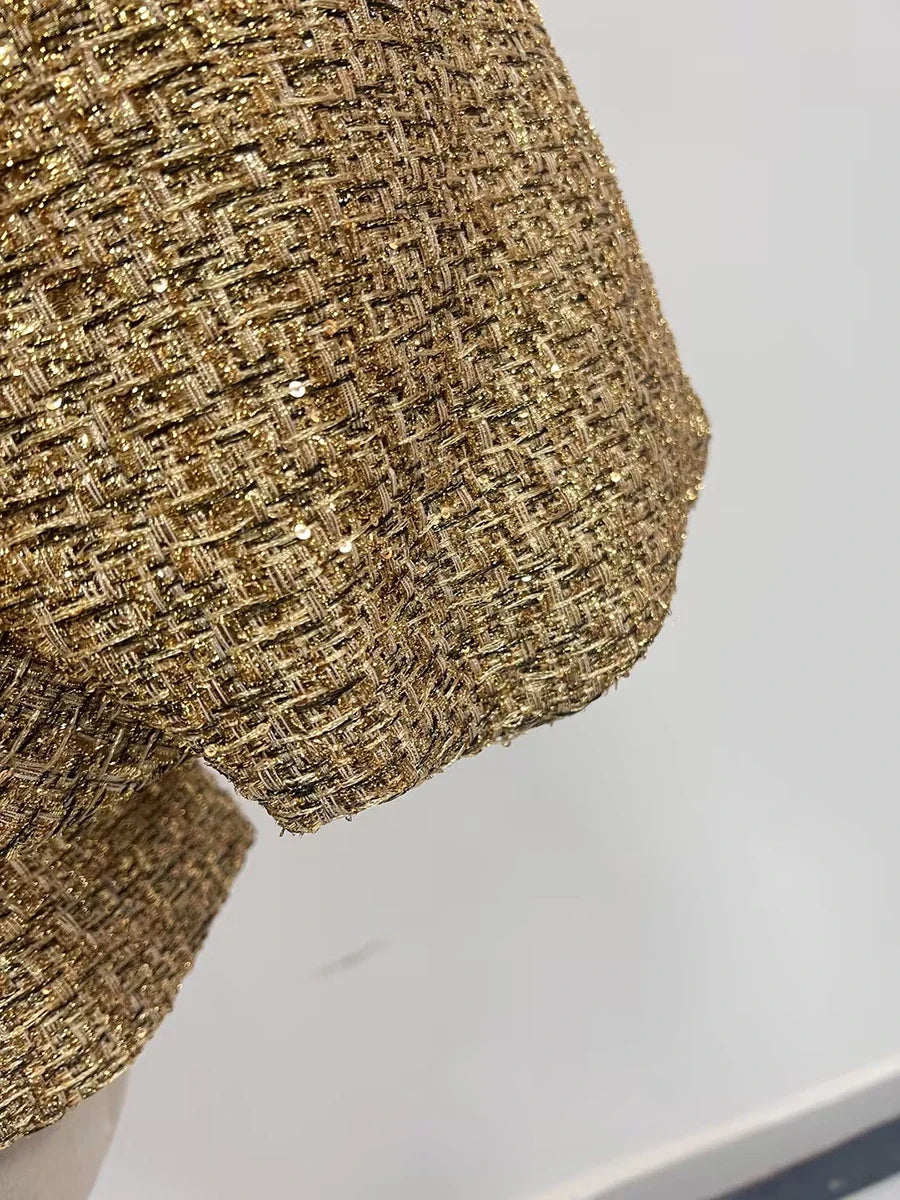 Women's Gold Metallic Tweed Peplum Jacket