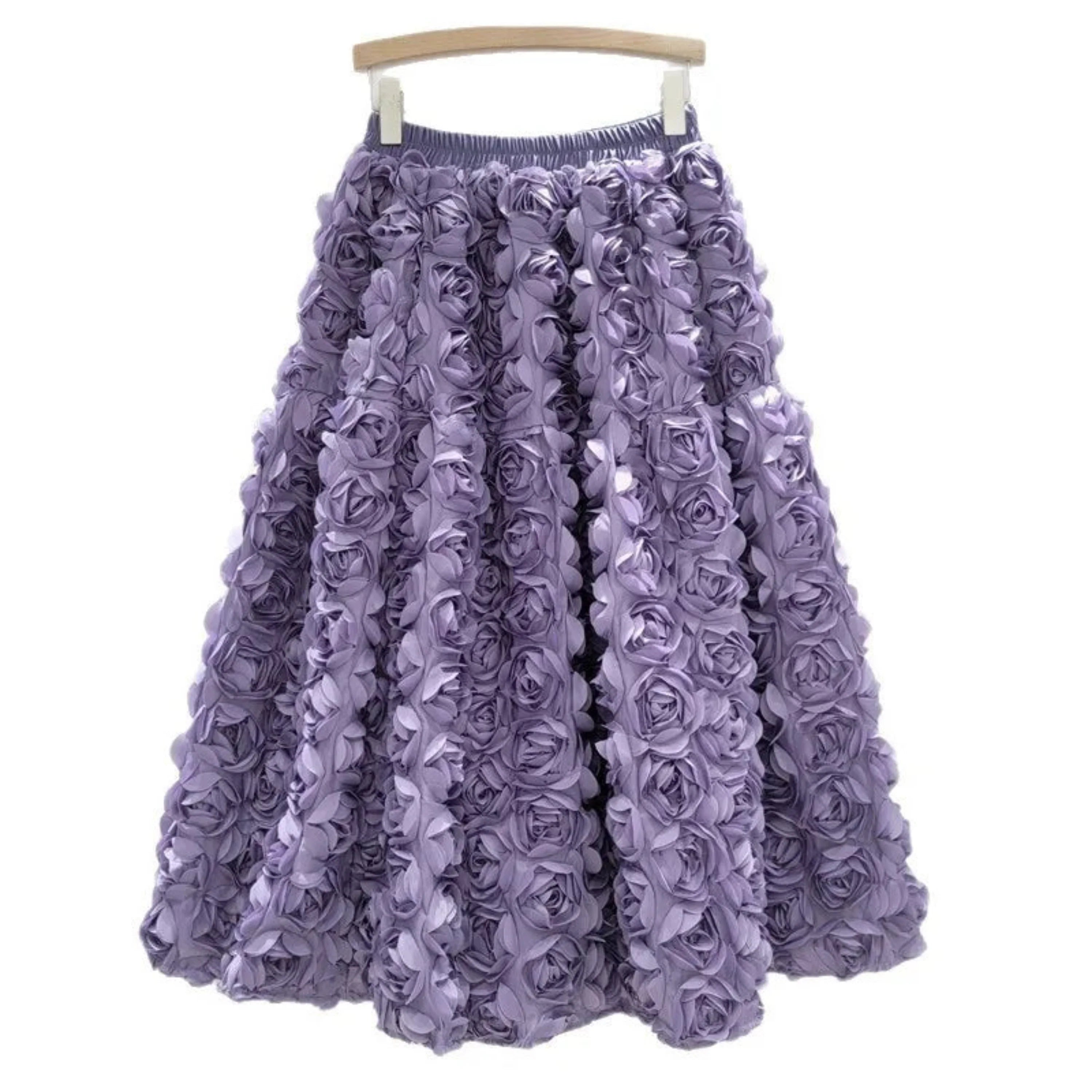 Rose Tulle Romantic Flared Midi Skirt