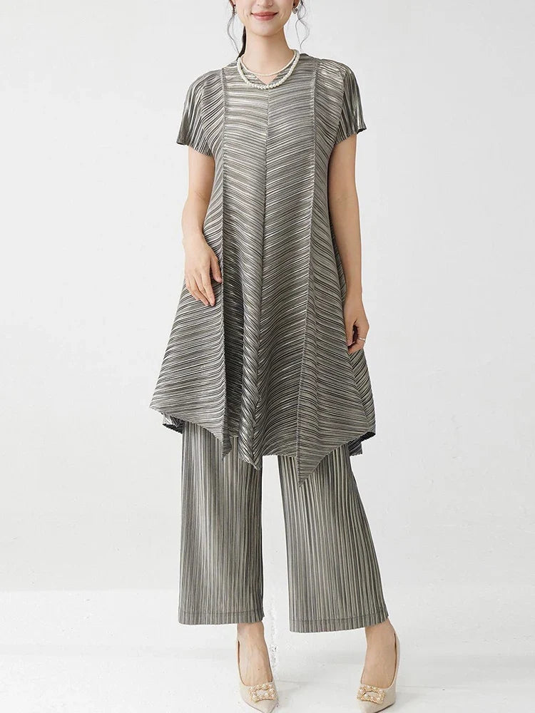 Gold Flowy Pleated Pant & Top Set