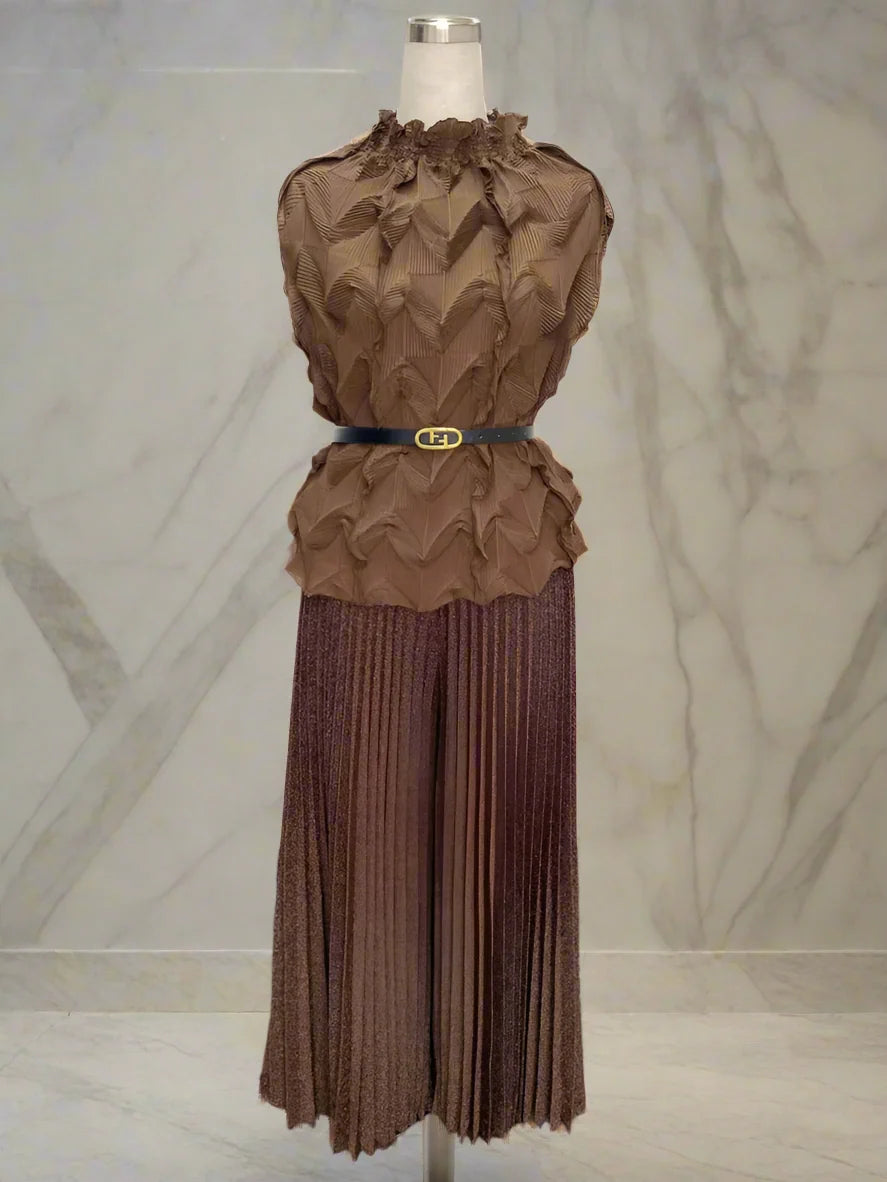Pleated Ruffled Top & Wide Leg Pants