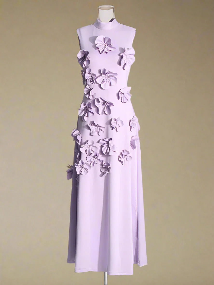 Luxe 3D Floral Midi Sleeveless Dress