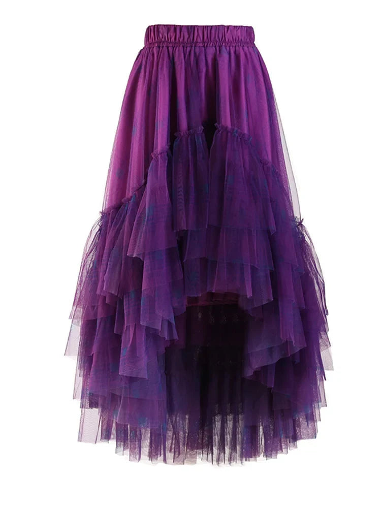 Asymmetric Tiered Tulle Ruffle Skirt