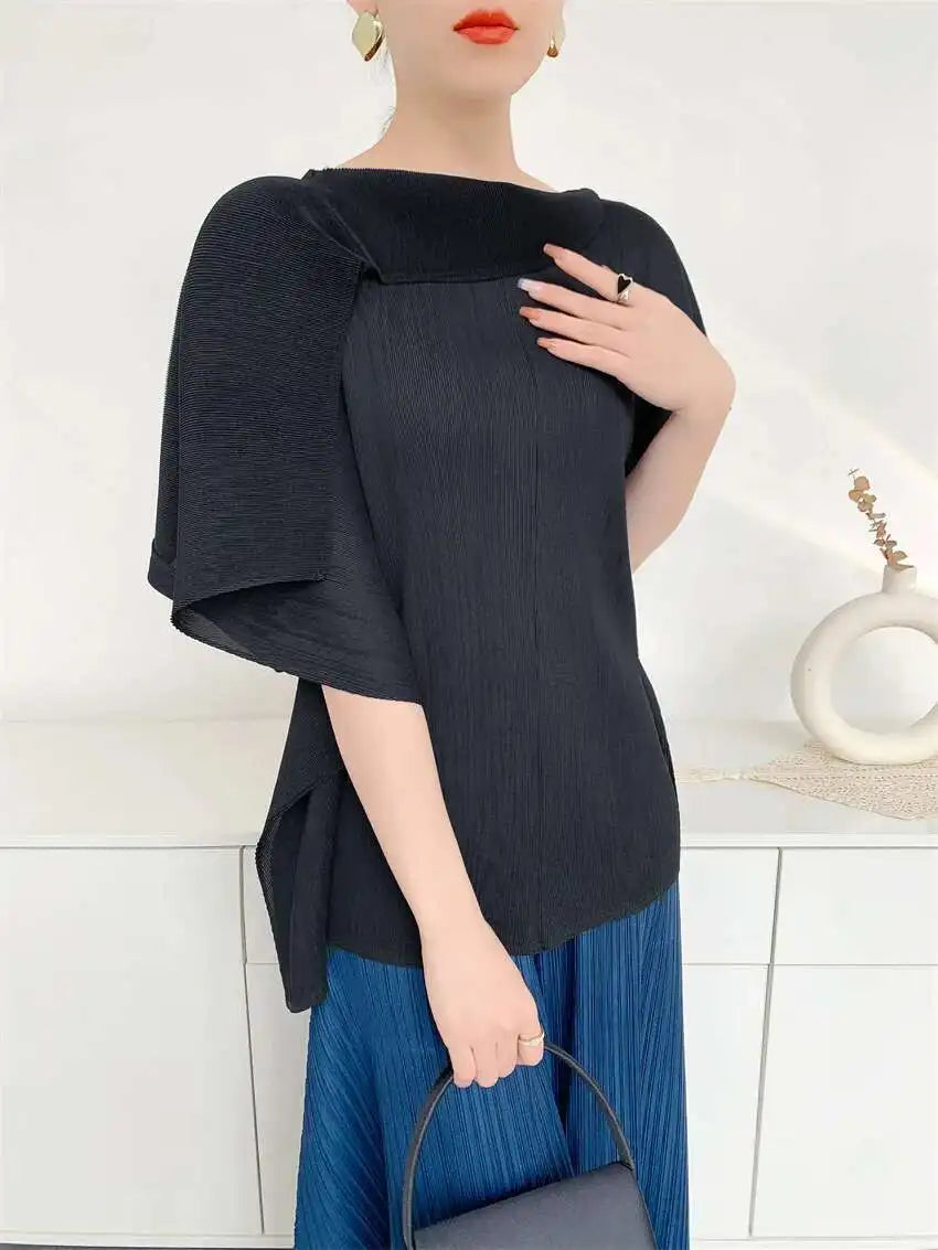 Pleat Plissé Asymmetric Draped Top