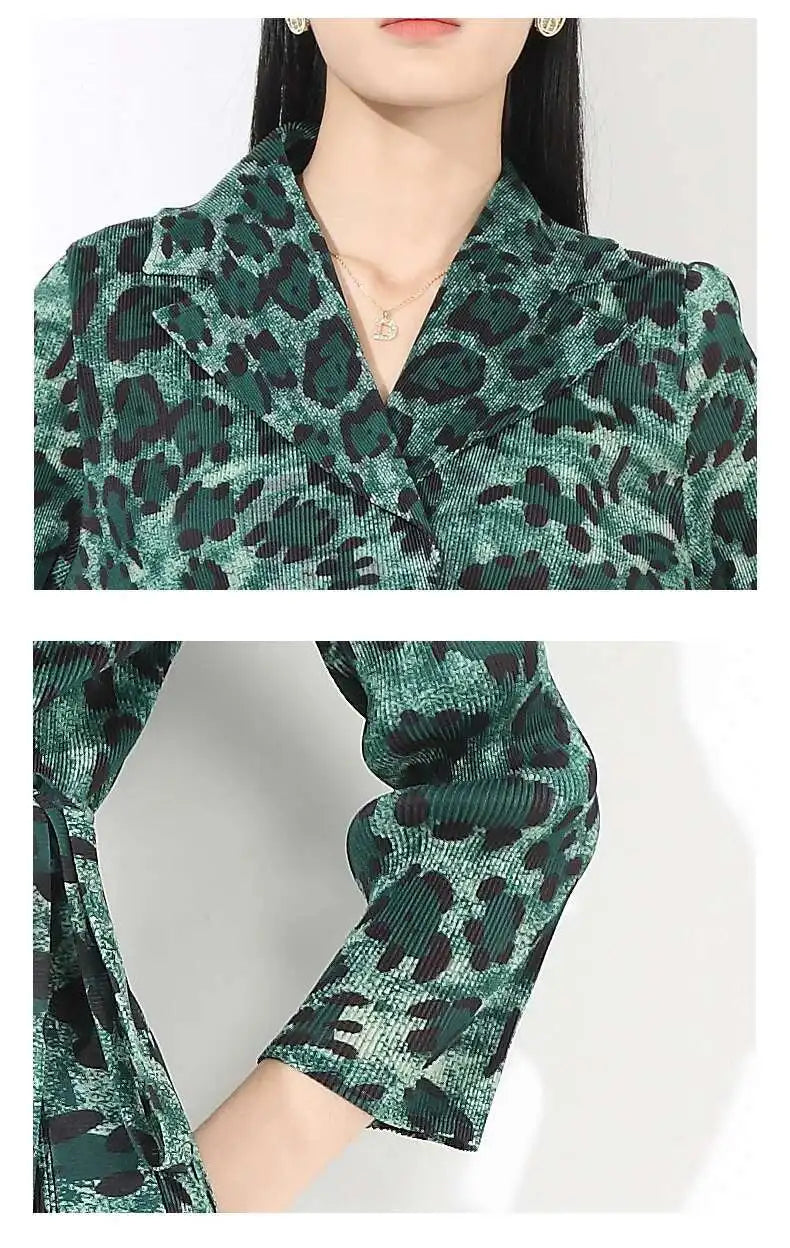 Leopard Pleated Skirt & Wrap Blouse
