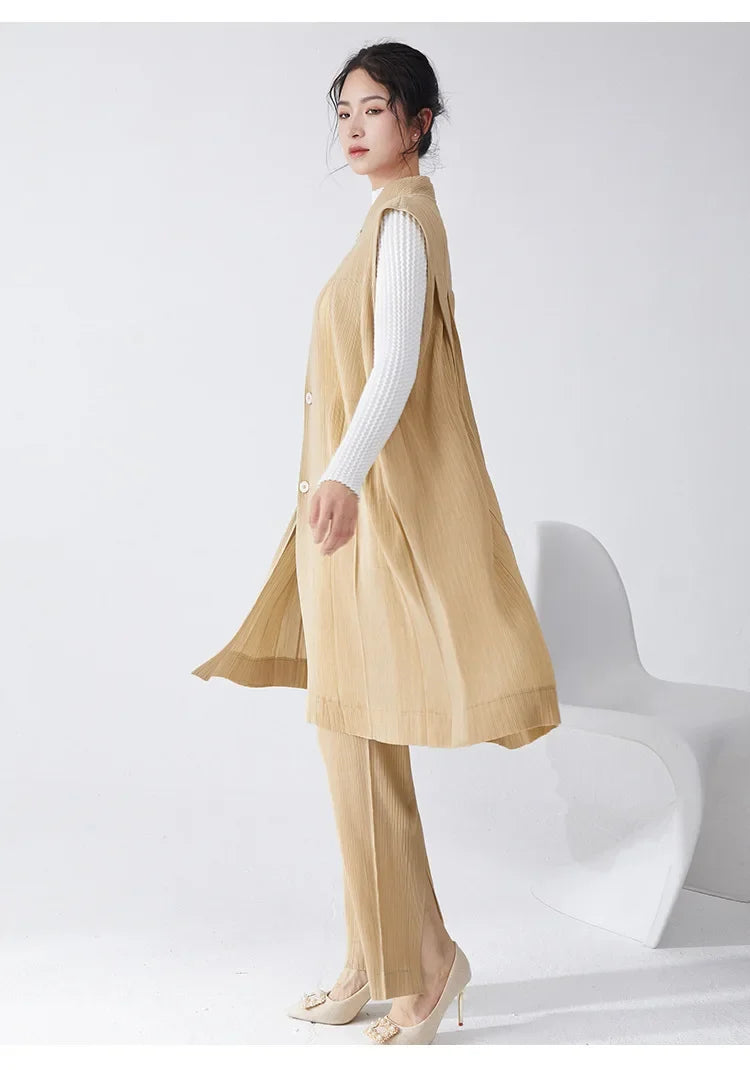 Luxe Pleated Longline Vest & Pull-on Pants Set