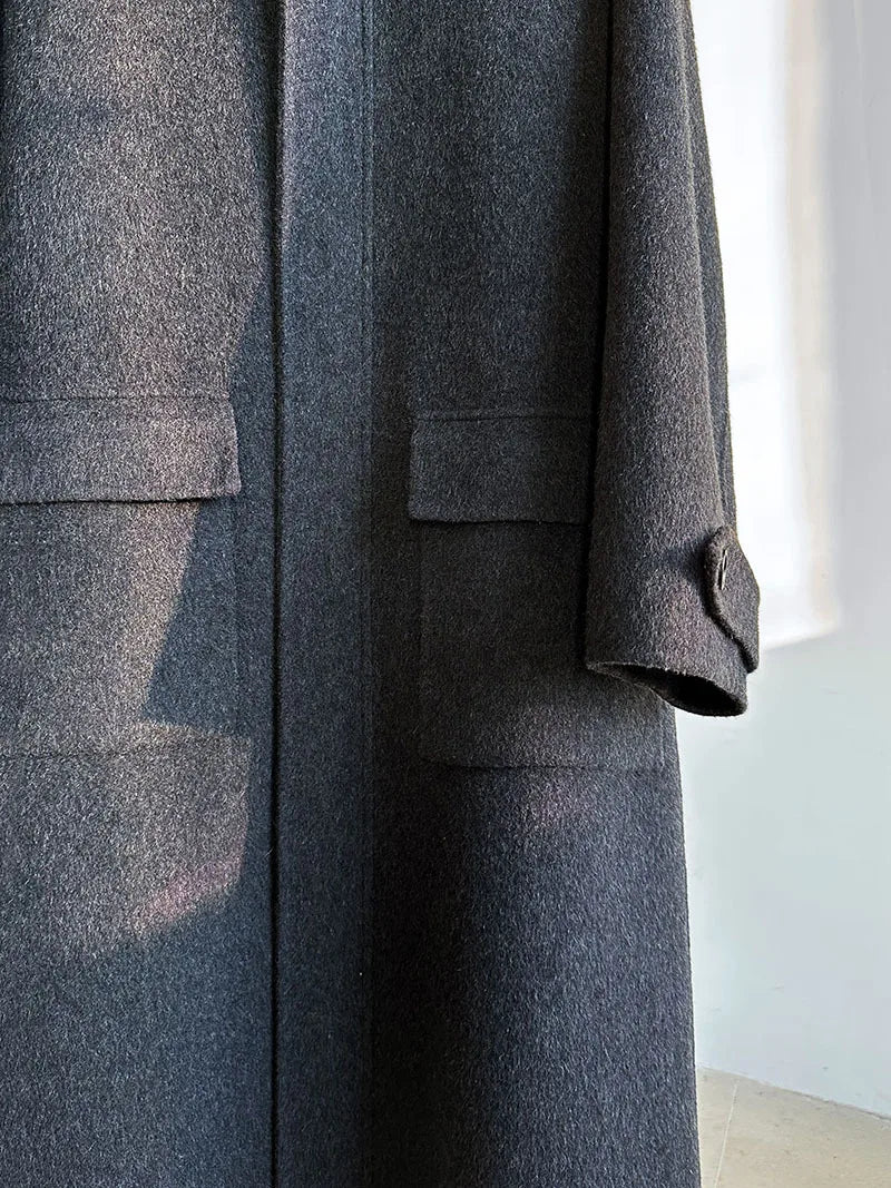 Luxe Oversized Cocoon Wool Zip-Up Long Coat