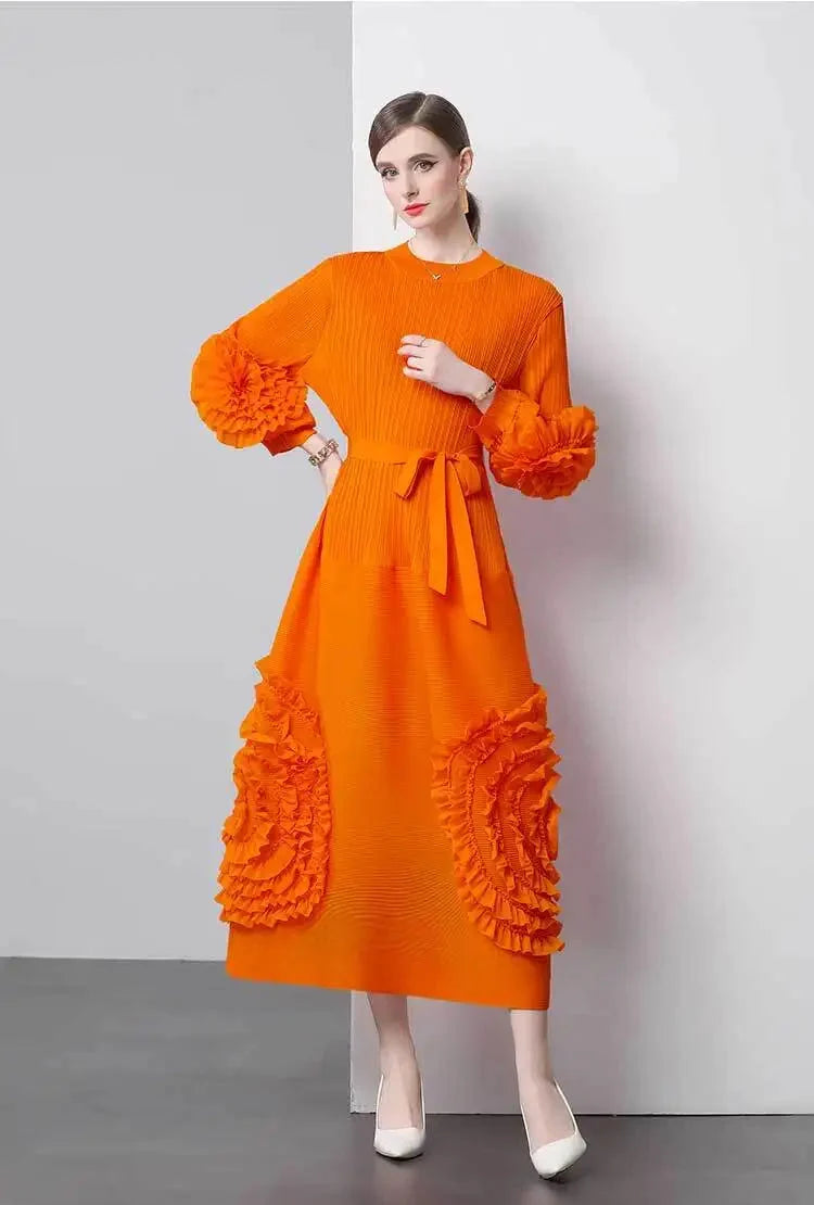 Chic Japanese Plissé Midi Dress