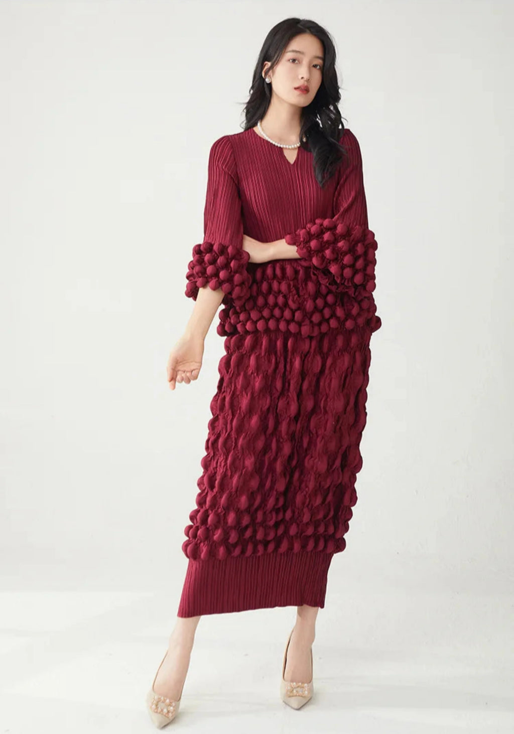 Luxe Bubble Plisse Pull-On Skirt & Top