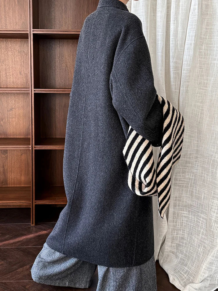 Women's Luxe Wool Long Zip-Up Oversized Coat