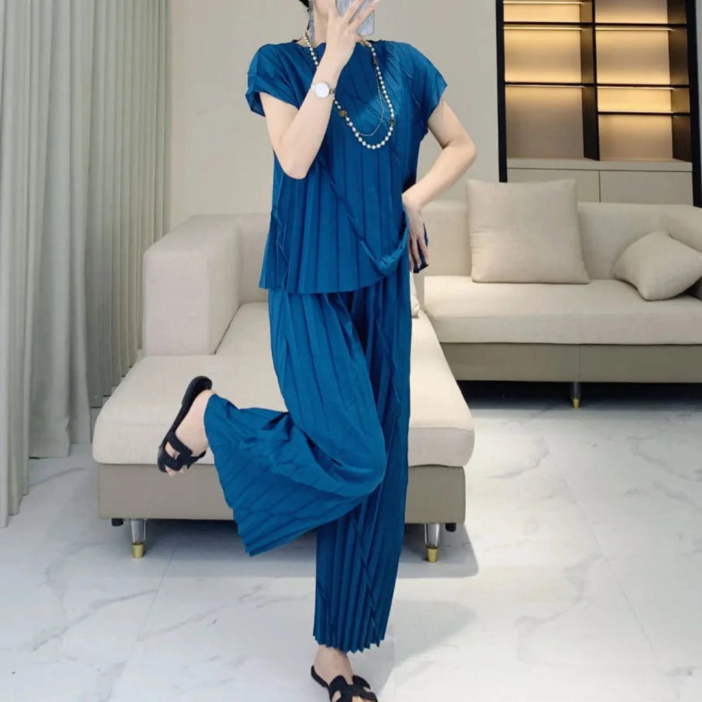 Pleated Vertical Wide Leg Set