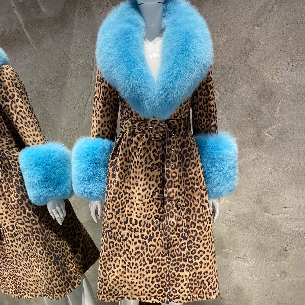 Women's Leather Coat with Fur Collar & Cuffs
