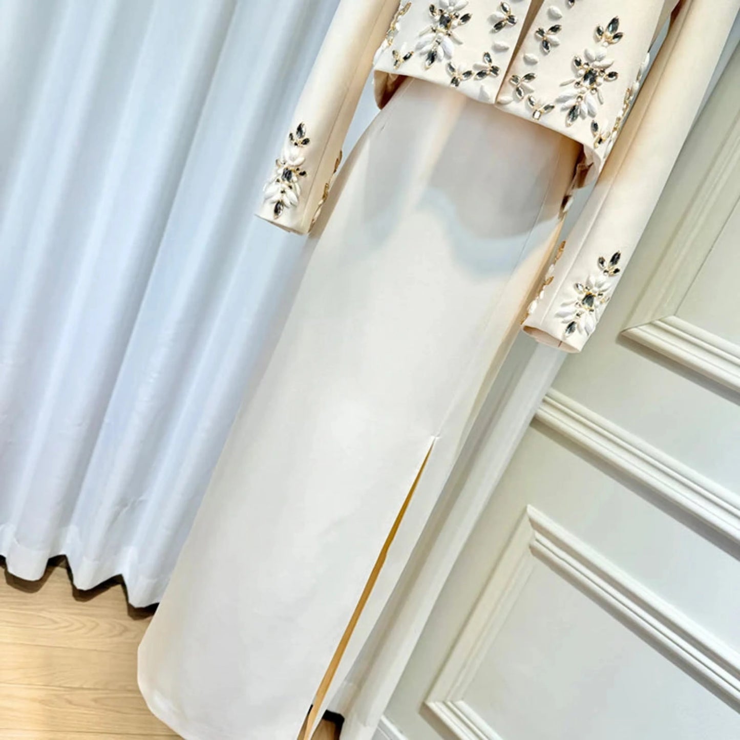 Elegant Crystal Maxi Skirt Suit Set