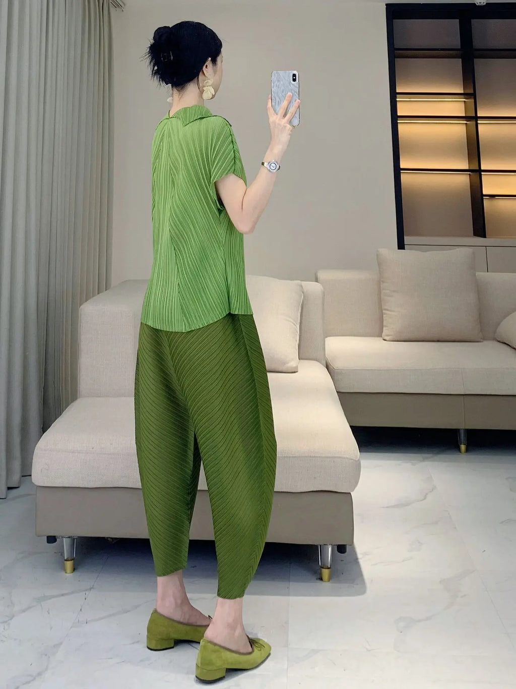 Plissé Pleated Palazzo Pants