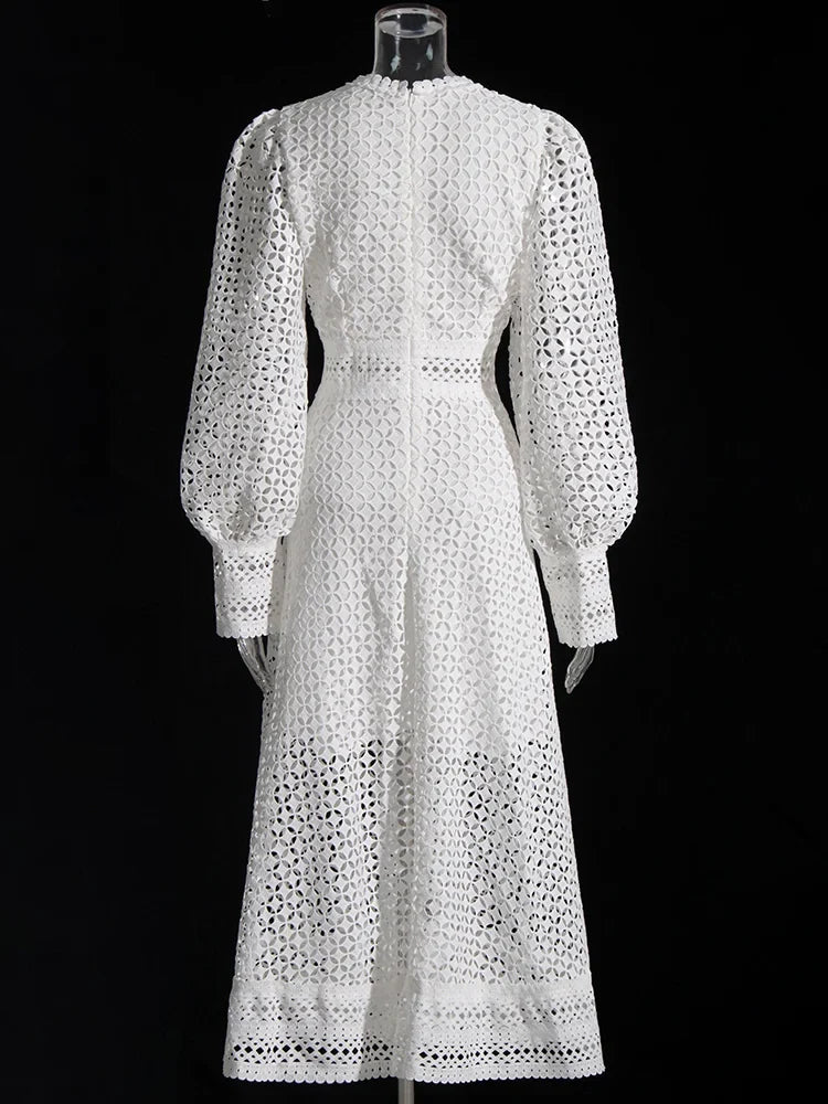 Luxury Lace Midi Dress - Long Balloon Sleeve 