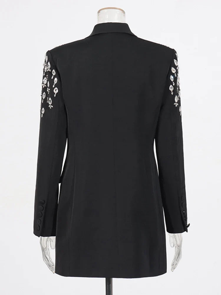 Luxe Crystal-Embellished Double-Breasted Blazer